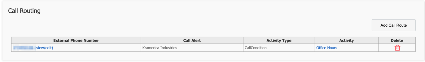 call routing screen